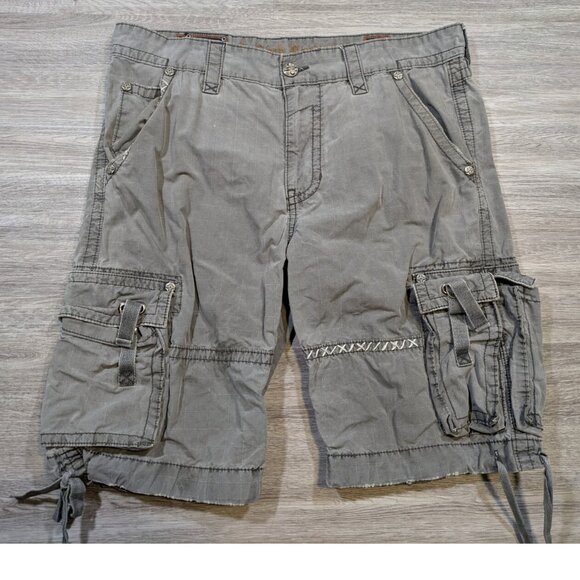 Rock Revival Cargo Shorts Men's 38 Gray Classic Thick Stitch Embroidered Utility - Picture 1 of 13